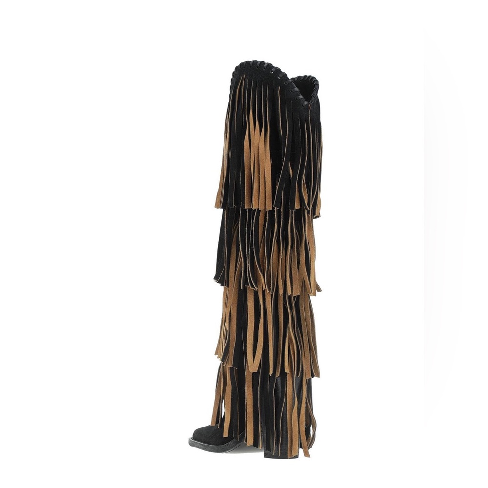 DSQUARED2 Black and Tan Fringe Heeled Boots
